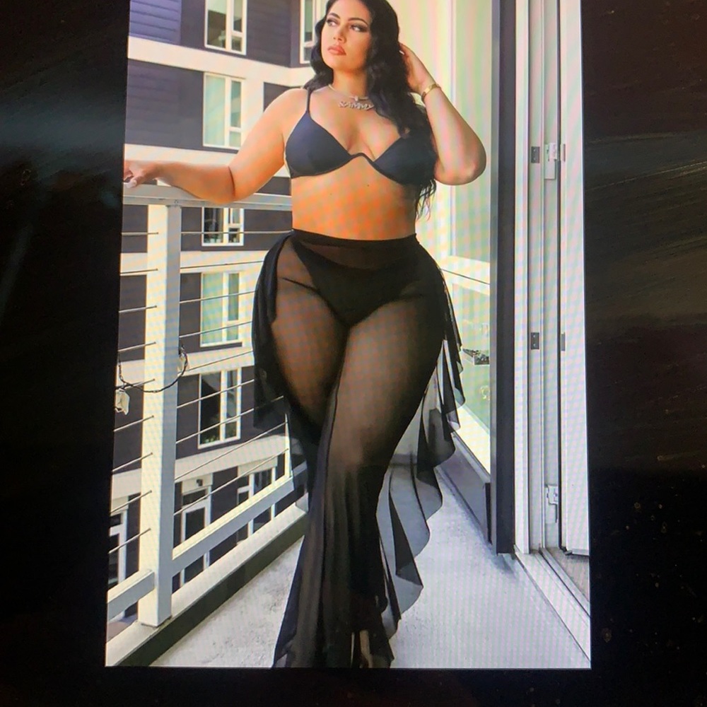 Sheer swim cover up pants with ruffle sides